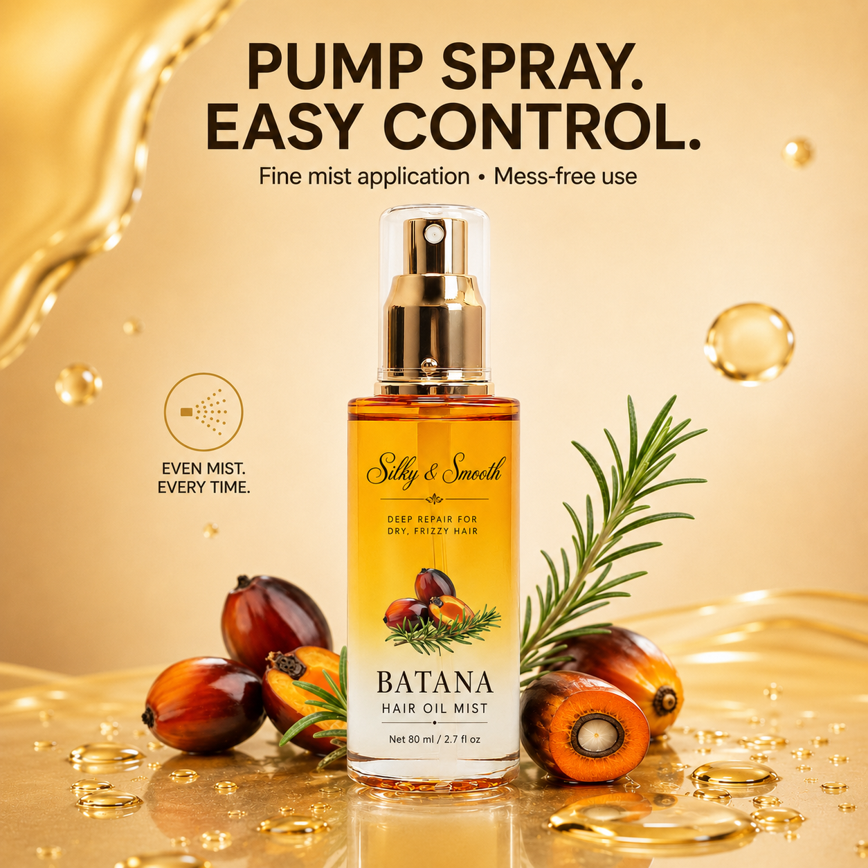 Silky & Smooth Nourishing Hair Oil Mist – Lightweight Detangling & Frizz Control for Dry, Curly Hair