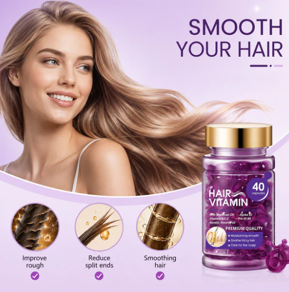 Hair Vitamin Capsules Infused with Violet Vitamins & Argan Oil for Color-Treated & Permed Hair Smooths Frizz Restores Silkiness & Shine 40 Capsules.