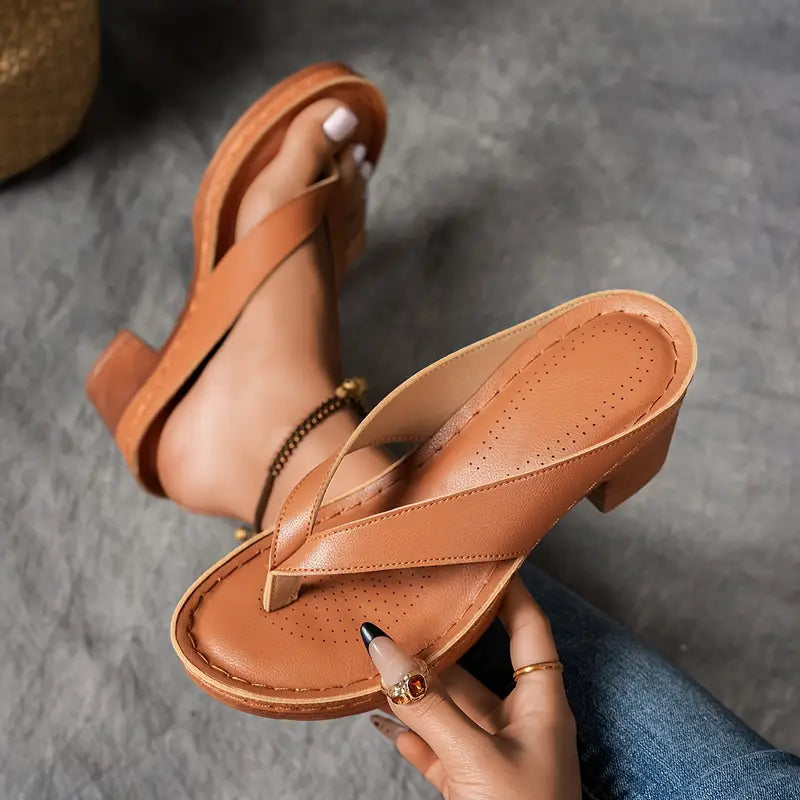 Women'S Solid Color Summer Chunky Heel Sandals