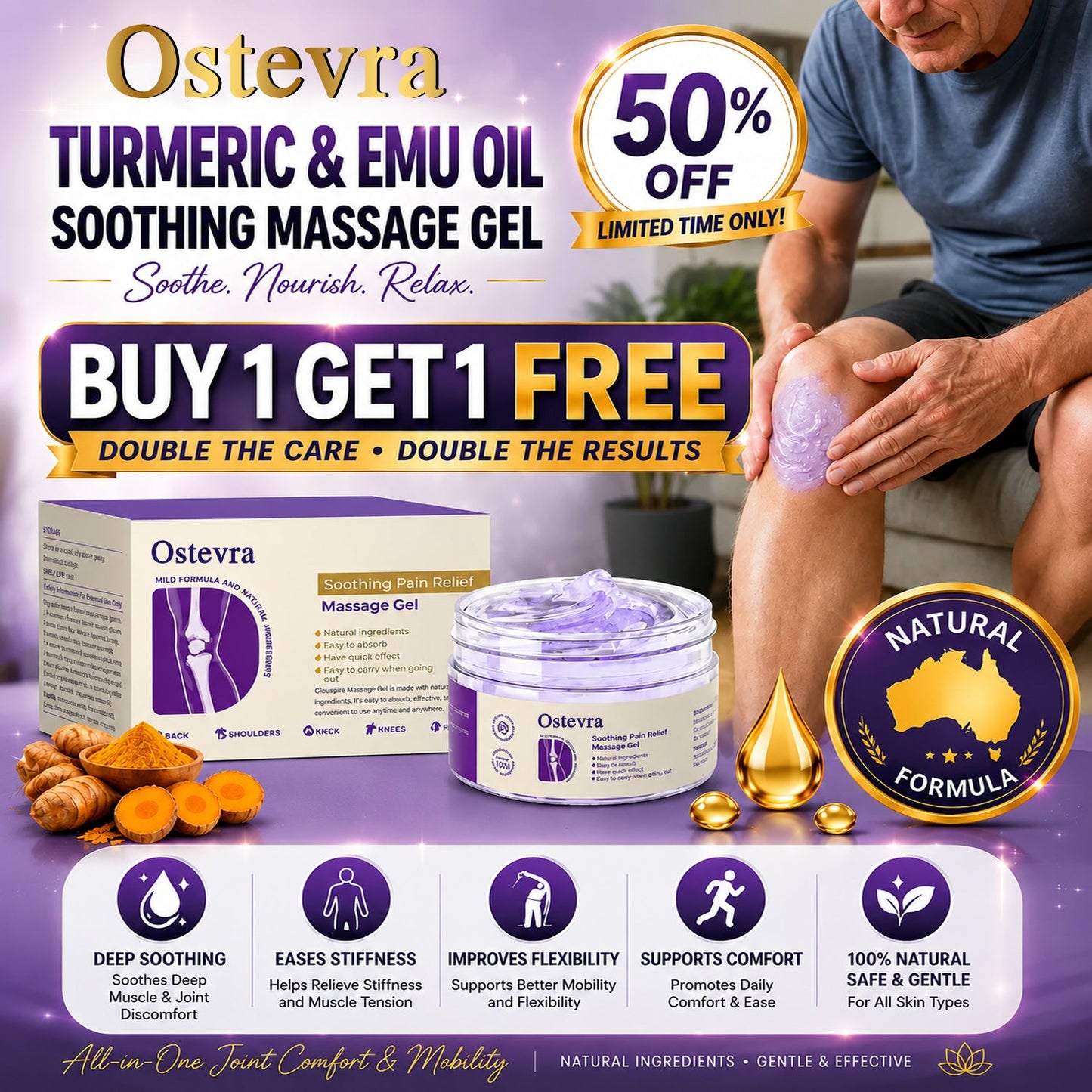 Ostevra™ Turmeric & Emu Oil Arthritis Soothing Pain Relief Massage Gel