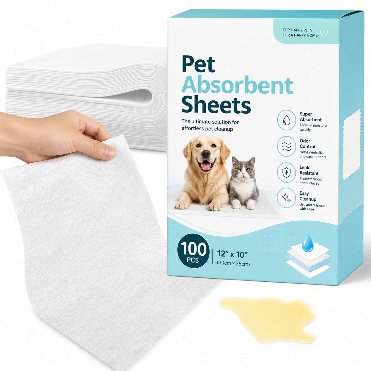 🔥Disposable Pet Absorbent Sheets for Quick Urine Cleanup – Fast-Locking, Odor-Control Protection for Hardwood Floors🐶🐱